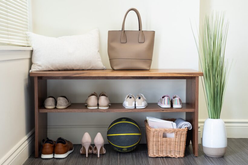 Entryway bench with shoe rack