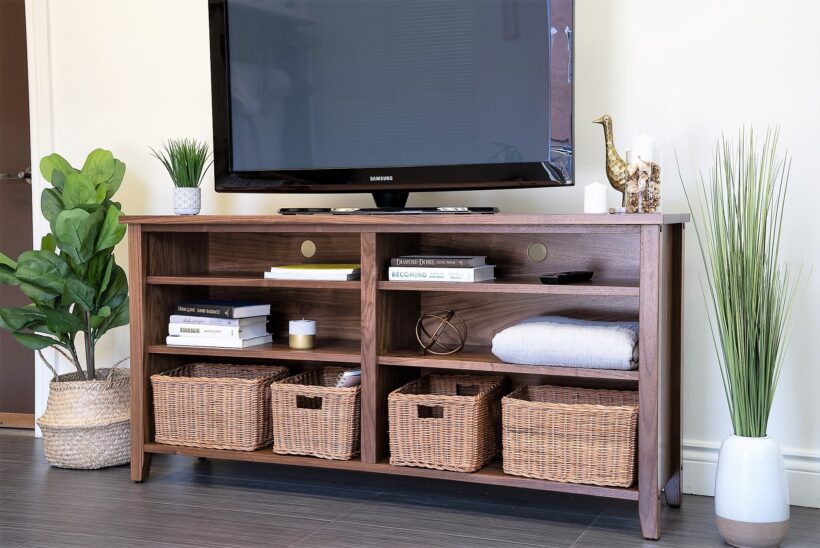 Walnut Wooden TV Stand with Cable Management system